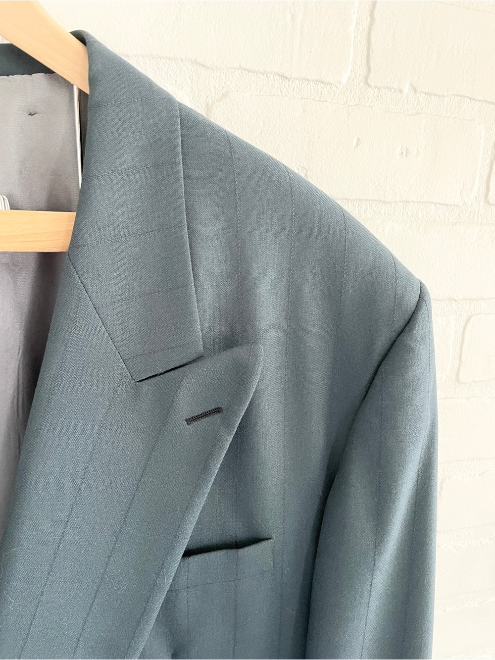 Vintage Power Blazer Virgin Wool Striped Oversized Teal A. Gold & Sons Sz 52L - Picture 6 of 16